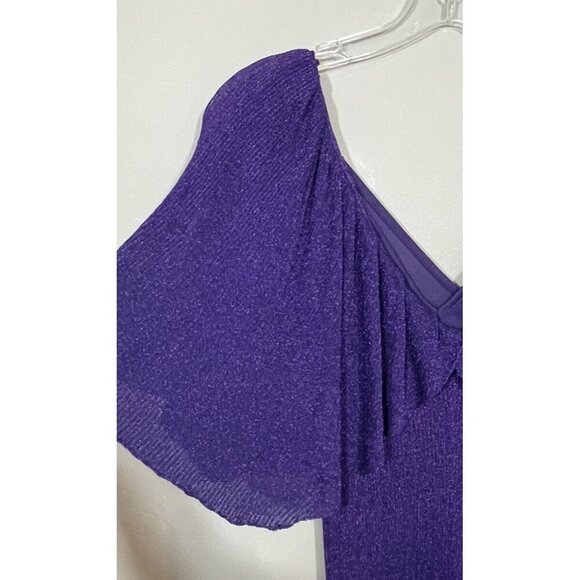 Zara Small Purple Metallic Thread Cape Maxi Dress Gown Evening Knit Shimmer Boho - Picture 5 of 13